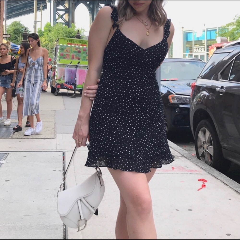 Reformation polka dot mini ruffle dress